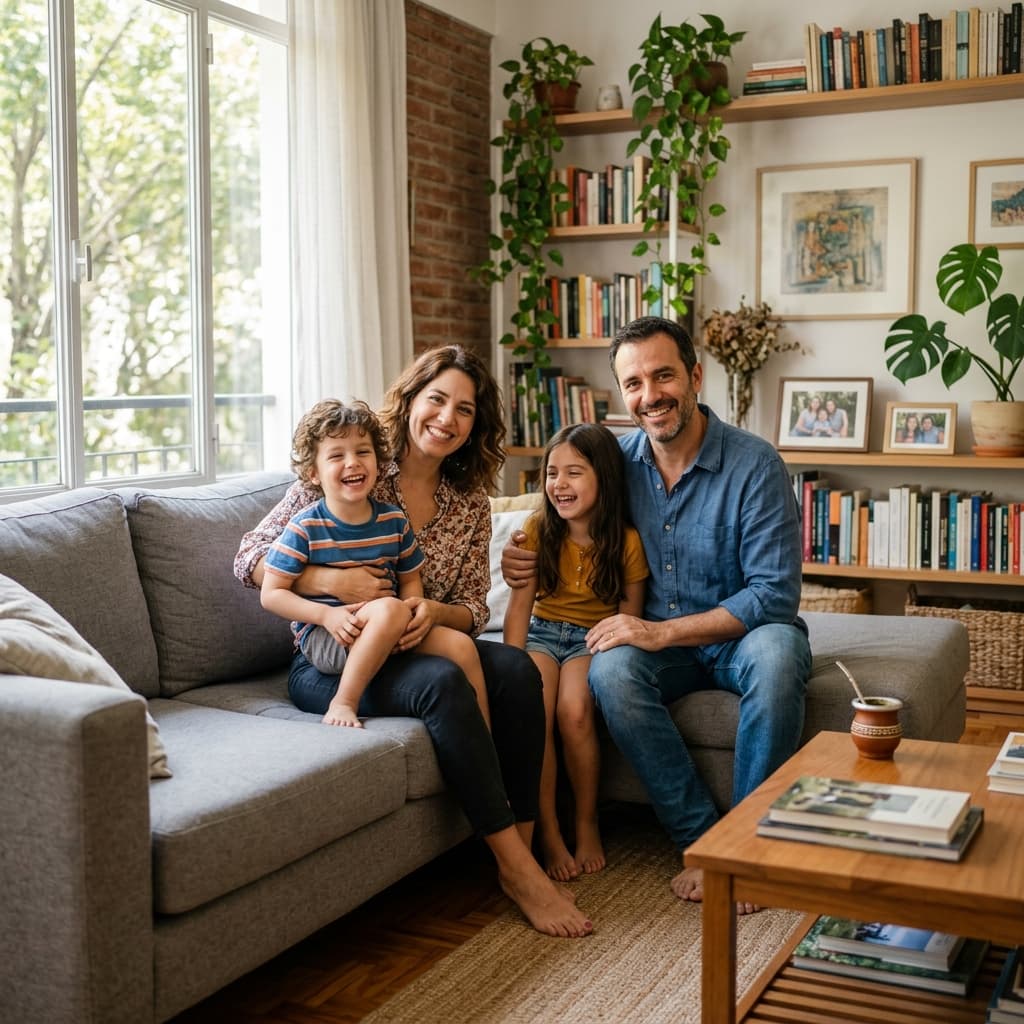 Familia feliz en su hogar